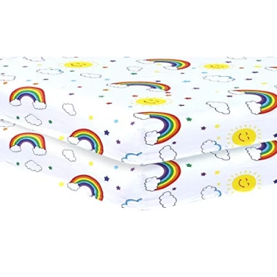 Immagine di 2 x lenzuola con angoli per culla, 70 140 cm, colore: arcobaleno