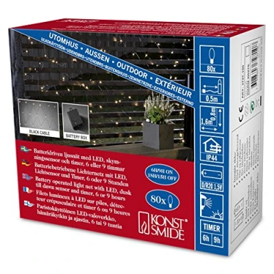 Immagine di Konstsmide Rete luminosa esterno A batteria 80 LED (monocolore) Bianco caldo Temporizzate
