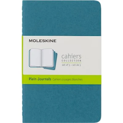 Immagine di Moleskine Cahier Journal, Set 3 Quaderni con Pagine Bianche, Copertina in Cartoncino Cucitura Cotone Visibile, Colore Blu (Vivace), Formato Pocket 9 x 14 cm, 124