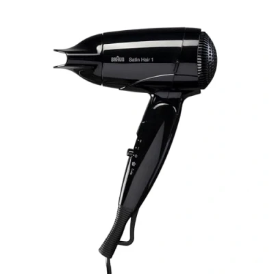 Immagine di Braun Satin Hair 1 Style&amp;Go BRHD130E Asciugacapelli 1200W, 2 Temperature, Ultra Leggero, Multivoltaggio, da Viaggio, Concentratore, Nero