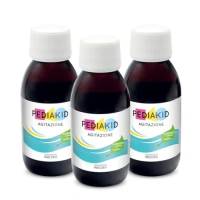 Immagine di PEDIAKID Agitazione Integratore alimentare Formula esclusiva al sciroppo d&#039;Agave Favorisce la calma Riduce l’agitazione Gusto ribes nero 3 Flaconi da 125 ml