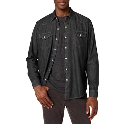 Immagine di Amazon Essentials Camicia in Denim a Maniche Lunghe Regular Fit Uomo, Nero, XS