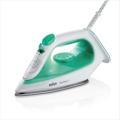 Immagine di Braun TexStyle1 SI1040GR Ferro da stiro a vapore, 5 Anni di Assistenza, Riscaldamento Rapido, Termostato Regolabile, 25g/min vapore in continuo, 120g/min colpo Serbatoio 220ml, Potenza 2000W