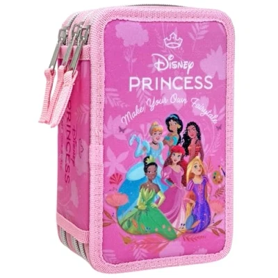 Immagine di Clondo Astuccio 3D 3 Scomparti Bambina, Per Principesse Fan, Triplo Riempito, 44 Accessori Scuola Elementare, Zip, 20cm, Riga, Pastelli, Pennarelli