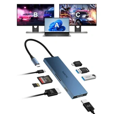 Immagine di Stazione di docking USB C per doppio monitor, hub KOZYC 8 in 1 con 2 porte HDMI, 3.0, 2xUSB A SD/TF, 100 W PD, supporto splitter HDMI display esteso monitor