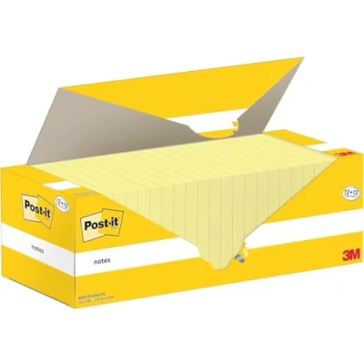 Immagine di Post it Foglietti Canary Yellow, Confezione da 12 blocchetti + Gratis, 100 Fogli per blocco, 76 mm x mm, Colore Giallo Adesivi Appunti, Elenchi &amp; Promemoria