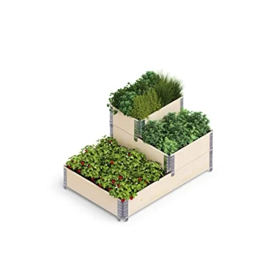 Immagine di Upyard Letto trapuntato moderna aiuola rialzata in pallet modulare e multilivello legno naturale per giardino terrazza, 120 x 80 58,5,