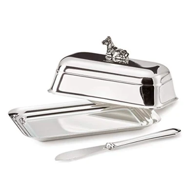 Immagine di Edzard Butterdose Kuh mit Glasplatte, Edel versilbert, 8 x 13 cm, passendem Buttermesser