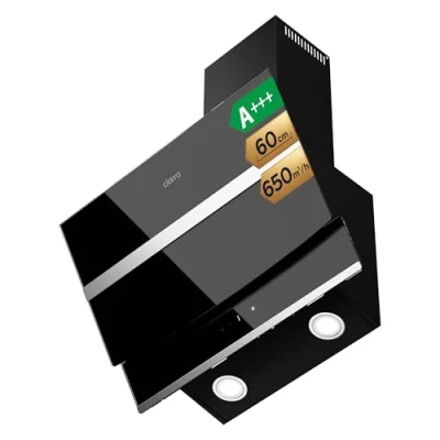 Immagine di CIARRA CBCB6736N Classe A++ Cappa Aspirante 60 cm 650 m3/h in Acciaio Inox Scarico Aria/Ricircolata Filtro per CBCF003 a Parete con Pannello Touch Illuminazione LED Nero