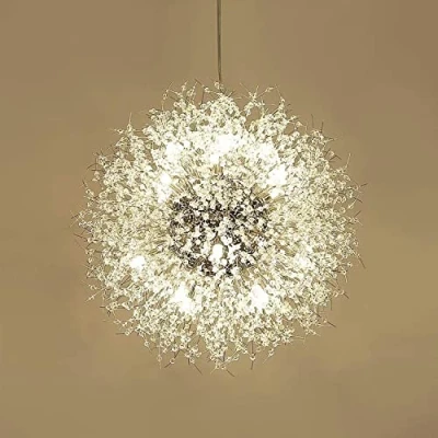 Immagine di EFPD lampadario moderno in cristallo, a 16 luci argento con dente di leone, acciaio inox per camera da letto soggiorno sala pranzo bar