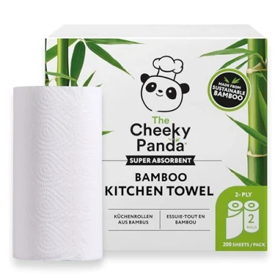 Immagine di The Cheeky Panda Carta Cucina in Bambù 2 Rotoli Asciugatutto 200 Fogli Assorbenti a Veli Casa