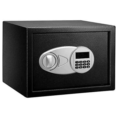 Immagine di Amazon Basics, Cassaforte in acciaio con tastierino digitale, 14 litri, 35 x 25 cm (larghezza profondità altezza), per custodire denaro, contanti, gioielli, documenti, nero