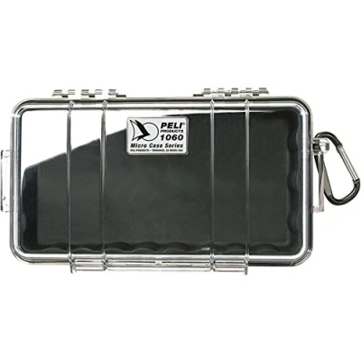 Immagine di PELI 1060 Micro Valigia protettiva per piccoli articoli, Impermeabile e a prova di polvere con grado protezione IP67, Capacità 1,3L, Prodotto in USA, Colore Trasparente/Nero