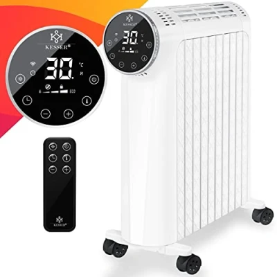 Immagine di KESSER® Radiatore a olio 2500W Riscaldatore elettrico Stufa Termosifone risparmio energetico con display WiFi app e telecomando Touchscreen mobile Timer 24h, Nero
