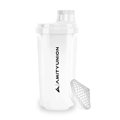 Immagine di shaker per proteine 500 ml &quot;Heaven&quot; a prova di perdite, senza BPA con setaccio cliccabile e scala frullati cremosi siero latte, proteine, originale in Bianca