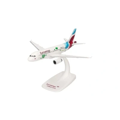 Immagine di herpa Snap Fit Modellino aereo Eurowings Airbus A319 Steiermark, Miniatura in scala 1:200, pezzo da collezione, modello con base, plastica