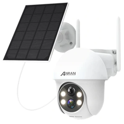 Immagine di ANRAN 2K Telecamera Wi Fi Esterno Batteria, 360 PTZ Senza Fili con Pannello Solare, PIR e Rilevamento del Movimento, Visione Notturna a Colori, Audio 2 Vie, Alexa, Q01 Bianco