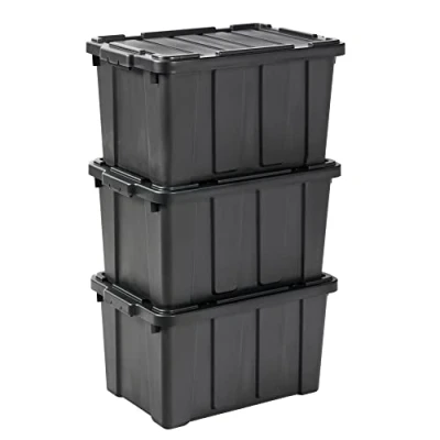 Immagine di Iris Ohyama, Scatole Pieghevoli, 50L, Set di 3, Nero, Grande, Solido, Impilabile, Per Garage, Scaffali, Scatola Organizer, Plastica, Contenitore, DDSKT 450