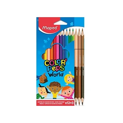 Immagine di Maped Color Peps World 832071 Matite colorate a doppia punta, confezione da 15, multicolore