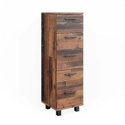 Immagine di Vicco mobiletto bagno Ilias, Rovere rustico, 30 x 95 cm con 5 cassetti