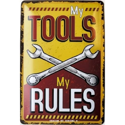 Immagine di DODINO 20x30cm Targa in metallo con scritta &quot;My Tools My Rules&quot; stile retrò rustico