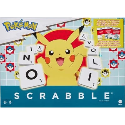Immagine di Mattel Games Scrabble Pokémon, Gioco di Lettere Familiare con Due Modi Giocare, include 50 Carte sfida raffiguranti Pokemon, per 2 4 Giocatori, HXT27