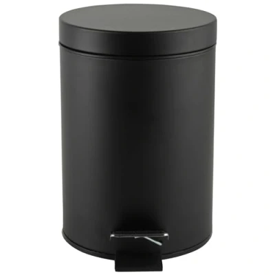 Immagine di Beldray LA038098BLKFEU7 Bidone a pedale da bagno in acciaio inox piccolo rotondo per camera letto, ufficio, cucina, toilette, cestello ruvido chiusura morbida, secchio interno
