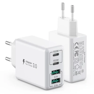 Immagine di [2 pezzi] Caricatore USB C da 40W, 4 porte C, blocco di ricarica rapida Dual Port PD+QC, spina parete multiporta tipo compatibile con iPhone 11/12/13/14/15/Pro Max/XS/XR/8/7/Samsung/Tablet