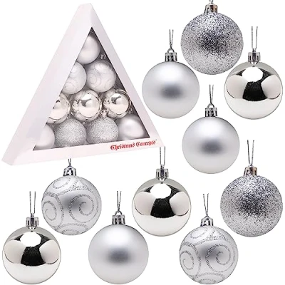 Immagine di Christmas Concepts® Confezione di palline dell&#039;albero Natale da 10 60 mm Baubles decorati lucidi, opachi e glitterati (argento)
