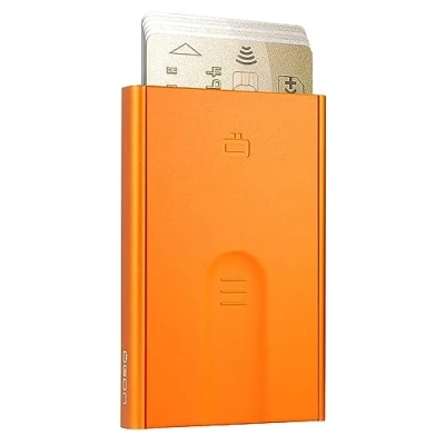 Immagine di Porta carte in alluminio Slider by Ögon Design RFID Blocking Il portafoglio automatico sottile e minimalista per uomo donna (Arancione)