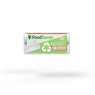 Immagine di FoodSaver FSR2002X 01 Rotolo Termosigillabile 100% Riciclabile per Macchina Sottovuoto Alimenti, Lavabile, Riutilizzabile, Durevole, Resistente alle Forature/Strappi, senza BPA, 20cm x 4.5m, 2 Pezzi