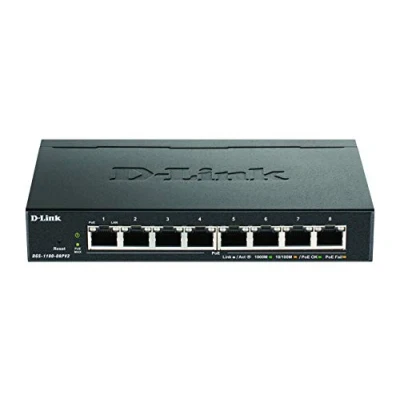 Immagine di D Link DGS 1100 08PV2/E Smart Switch Gestito PoE, 8 Porte Gigabit PoE a 64W, 802.3af/at, Supporto VLAN, Funzionalità layer 2, QoS, 802.3az EEE, Senza Ventole Cavi di alimentazione UE, Nero