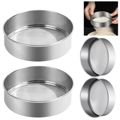 Immagine di 4 Pezzi Setacci per Farina, Da Cucina, a Maglia Fine Filtro Farina in Acciaio Inox Rotondo (2 Dimensioni)
