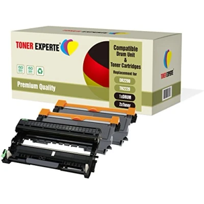 Immagine di Kit 3 Toner EXPERTE DR2200 Tamburo &amp; TN2220 2 compatibili per Brother DCP 7055 7060D 7065DN HL 2130 2132 2135W 2240 2240D 2250DN 2270DW MFC 7360N 7860DW FAX 2840