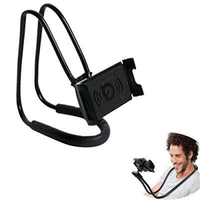 Immagine di xfaiz Lazy supporto per cellulare da appendere al collo, flessibile con clip braccia lunghe e girevole a 360, rotazione fai te, diverse funzioni scrivania, letto, bici moto