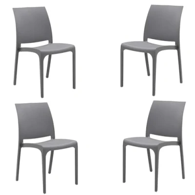 Immagine di Sedia impilabile in polipropilene moderna per interni ed esterni giardino bar cucina Volga (Grigio 4 Sedie)
