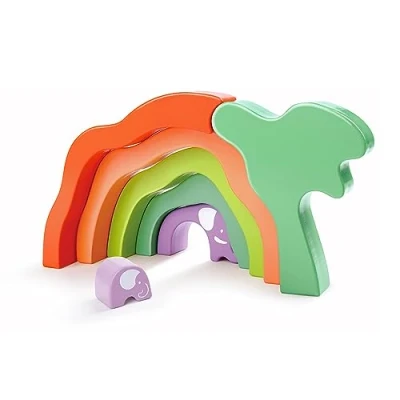 Immagine di Hape Elefante impilabile in legno per bambini dai 2 anni su Puzzle 3D a blocchi il riconoscimento di forme e colori