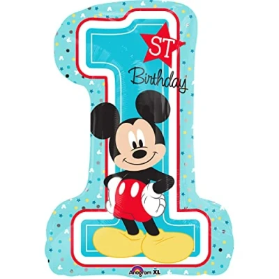 Immagine di Amscan 3434301 palloncino in foil Super Shape Mickey 1 compleanno, dimensione 48 x 71 cm, topo, ad elio, decorazione
