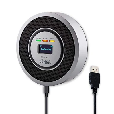 Immagine di Rilevatore di gas Combustibile Ourjob, GPL/Gas naturale/Rilevatore carbone Sensore USB alimentato allarme Metano fughe con acustico e Display digitale (Grigio)