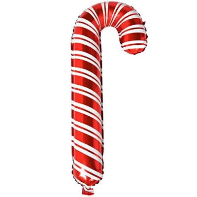 Immagine di TRIXES Palloncino natalizio metallizzato a forma di bastoncino zucchero righe bianche e rosse decorazione per le feste.