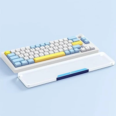 Immagine di Attack Shark 87 Tasti Poggiapolsi in Acrilico, Lega di Alluminio Trasparente, per Tastiera Meccanica da Gioco con Layout TKL 75%, Supporto Ergonomico il Ppolso Blu
