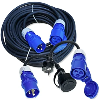 Immagine di Set di cavi da campeggio, 25 m, cavo prolunga/alimentazione in gomma + 2 adattatori CEE 230 V H07RN F 3G2,5 IP44 3 x 2,5 mm, V, 16 A, IP44, Schuko a