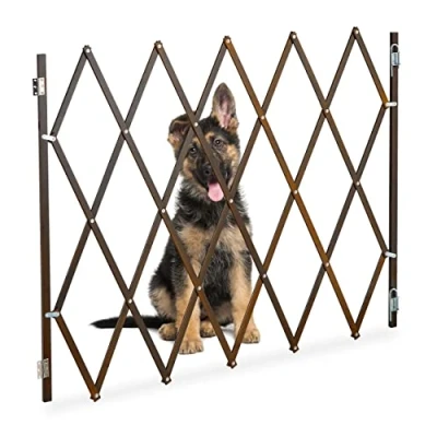 Immagine di Relaxdays Cancelletto di Sicurezza per Cani, Recinzione Allungabile Fino a 130 cm, Alto 87,5 100 in bambù, Marrone