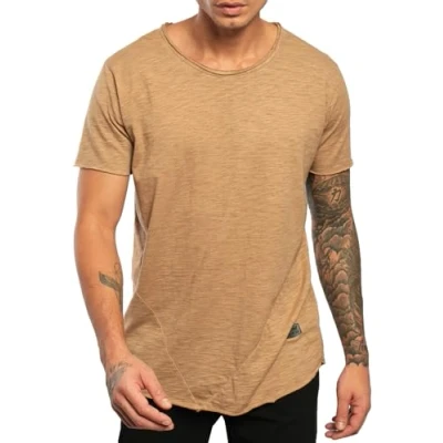 Immagine di Leif Nelson, LN8280, maglietta estiva a maniche corte da uomo, girocollo, slim fit, in cotone, colore: bianco, nero beige. L