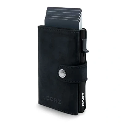 Immagine di BORZ Prime Maxus 1, Portafoglio Sottile con Compartimento per Monete Compatibile AirTag, Custodia Carte Protezione RFID, Mini Portamonete Porta Carte, in Vera Pelle Uomini e Donne