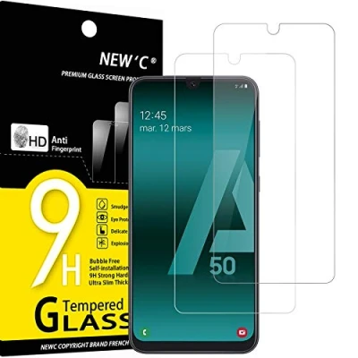 Immagine di NEW&#039;C 2 Pezzi, Vetro Temperato per Samsung Galaxy A50 (SM A505F), Pellicola Prottetiva Anti Graffio, Impronte, Senza Bolle, Durezza 9H, 0,33mm Ultra Trasparente, Resistente