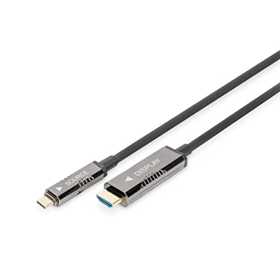 Immagine di Digitus HDMI / USB C® Cavo Spina A, 20 m Nero AK 330150 200 S UHD 4K;, in alluminio, Flessibile, Schermatura intrecciata,