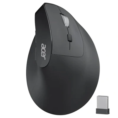 Immagine di Acer Mouse Senza Fili Ergonomico, Verticale USB C Ricaricabile 3 DPI regolabili 1600/1200/1000, 2,4 GHz Wireless con 6 pulsanti, Ricevitore per laptop, PC, iMac, desktop, ecc.