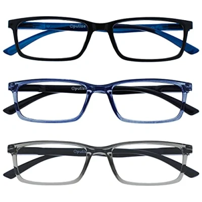 Immagine di OPULIZE See Occhiali da Lettura Filtro Set 3 Luce Blu Montatura Stretta Cerniere a Molla Migliorano il Sonno Gaming Computer Anti Riflesso Nero Trasparente Grigio Uomo Donna BBB9 137 +2.00