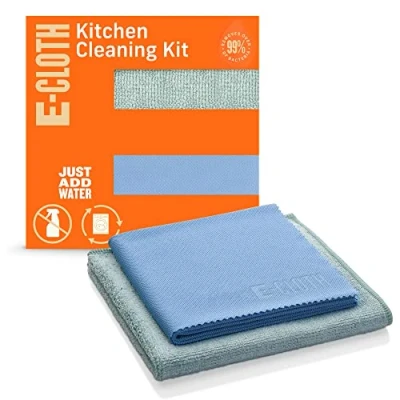 Immagine di e Cloth Kit per la pulizia della cucina, panno in microfibra di alta qualità con scrubber, ideale lavelli da cucina lavapiatti, 100 lavelli, set 2 panni